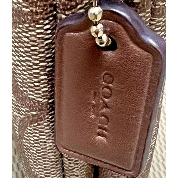 COACH Double Corner Zip Around Wristlet Brown Signature Coated Canvas - Picture 4 of 6